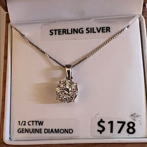 Sterling Silver Diamond Pendant Necklace - White